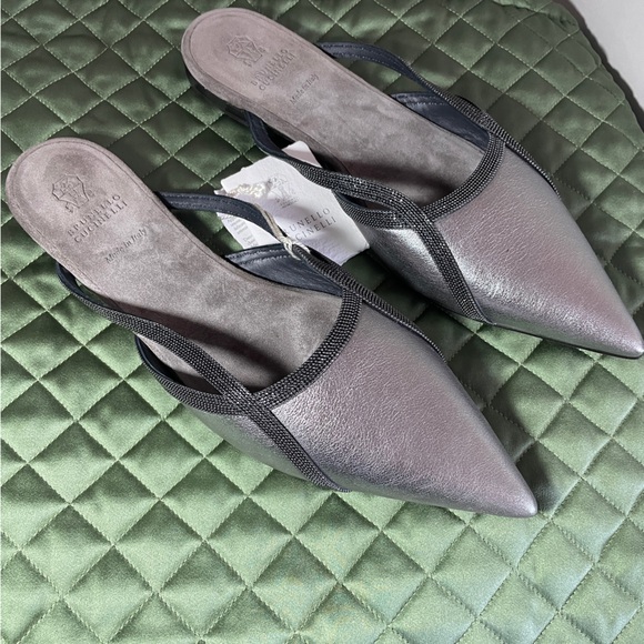 Brunello Cucinelli Monili Metallic Leather Mules - Picture 3 of 8
